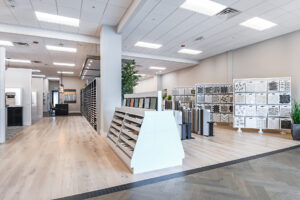 A striking custom trade show exhibit designed by FX Design Group, featuring innovative design elements and highlighting brand messaging.