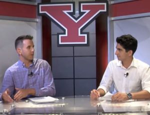 A custom broadcast set designed, fabricated and installed at Youngstown State University by FX Design Group.